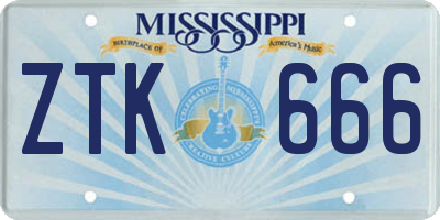MS license plate ZTK666