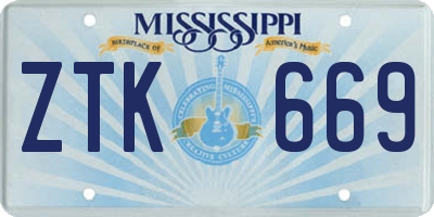 MS license plate ZTK669