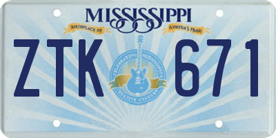 MS license plate ZTK671
