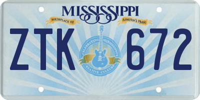 MS license plate ZTK672