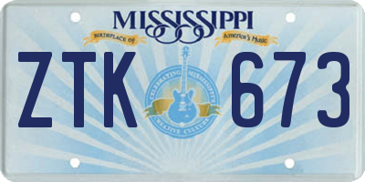 MS license plate ZTK673