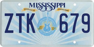 MS license plate ZTK679
