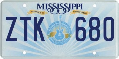 MS license plate ZTK680
