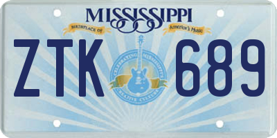 MS license plate ZTK689