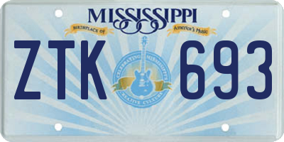 MS license plate ZTK693