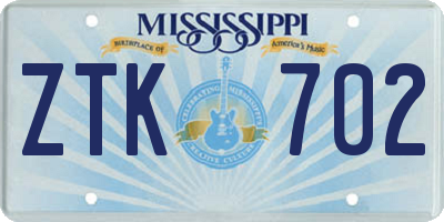 MS license plate ZTK702