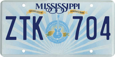 MS license plate ZTK704