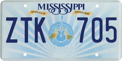 MS license plate ZTK705