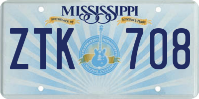 MS license plate ZTK708