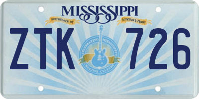 MS license plate ZTK726