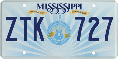 MS license plate ZTK727