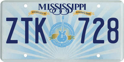 MS license plate ZTK728