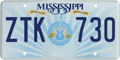 MS license plate ZTK730