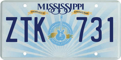 MS license plate ZTK731