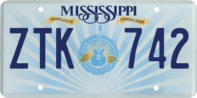 MS license plate ZTK742