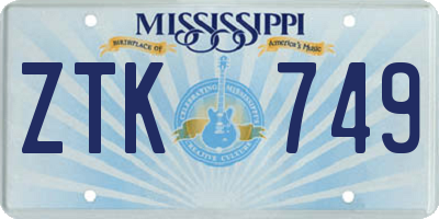 MS license plate ZTK749