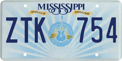 MS license plate ZTK754