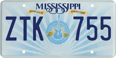 MS license plate ZTK755