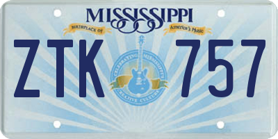 MS license plate ZTK757