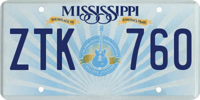 MS license plate ZTK760