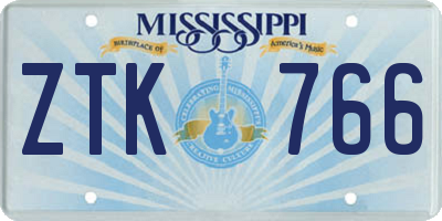 MS license plate ZTK766
