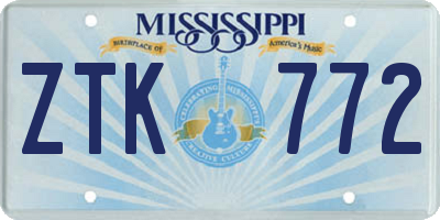 MS license plate ZTK772