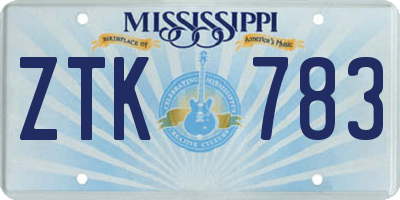 MS license plate ZTK783