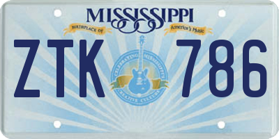 MS license plate ZTK786