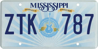 MS license plate ZTK787
