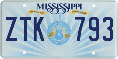 MS license plate ZTK793