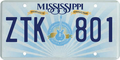 MS license plate ZTK801