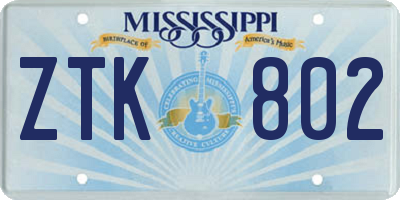 MS license plate ZTK802