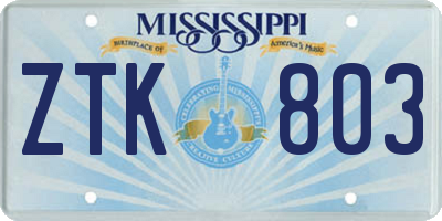 MS license plate ZTK803