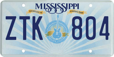 MS license plate ZTK804
