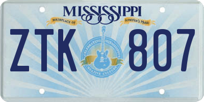 MS license plate ZTK807