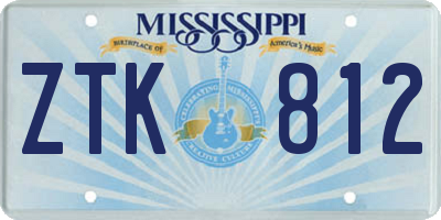 MS license plate ZTK812