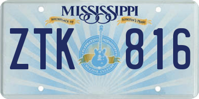 MS license plate ZTK816
