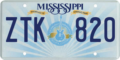 MS license plate ZTK820