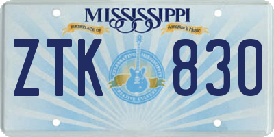 MS license plate ZTK830