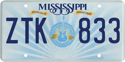 MS license plate ZTK833
