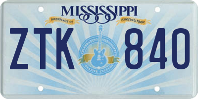 MS license plate ZTK840