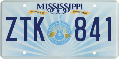 MS license plate ZTK841