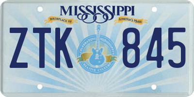 MS license plate ZTK845