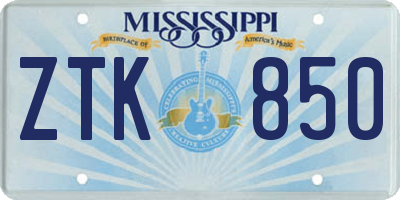 MS license plate ZTK850