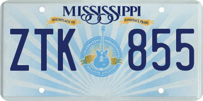 MS license plate ZTK855