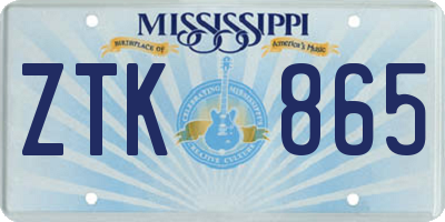 MS license plate ZTK865