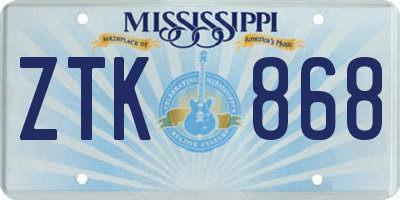 MS license plate ZTK868