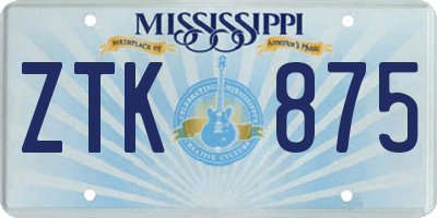 MS license plate ZTK875