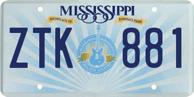MS license plate ZTK881