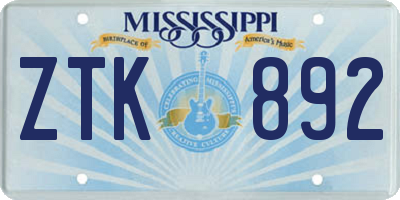 MS license plate ZTK892